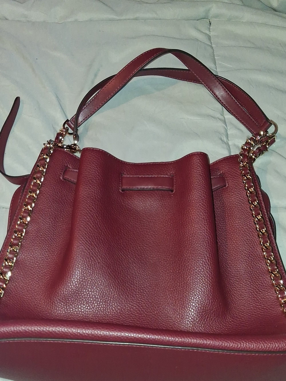 Michael Kors Burgundy Leather Shoulder Bag with Gold Chain Accents